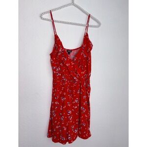 Express Floral faux wrap Small Red Surplice Ruffle Spaghetti Strap dress